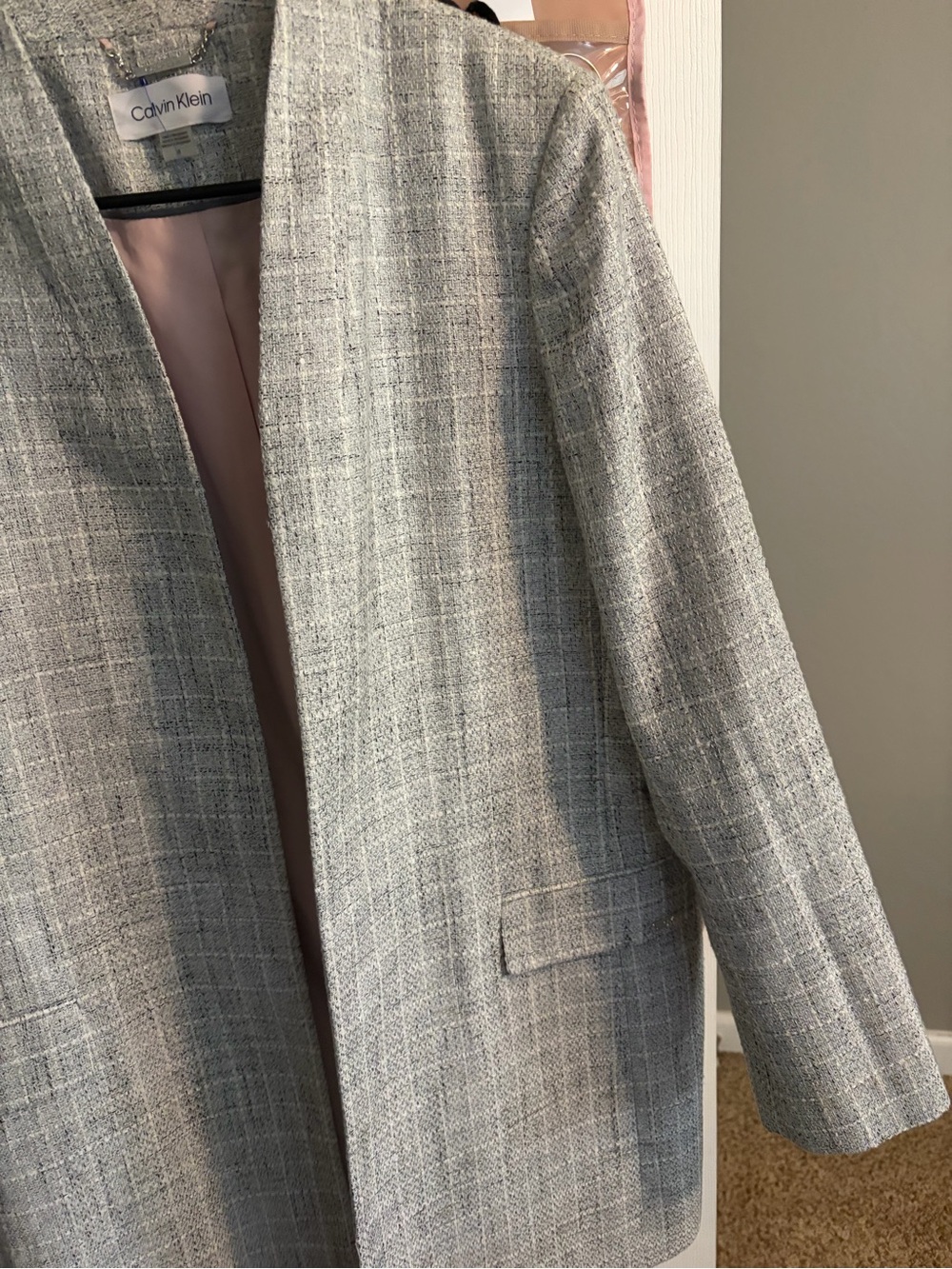 Calvin Klein Gray Textured Collarless Blazer - Picture 3 of 5